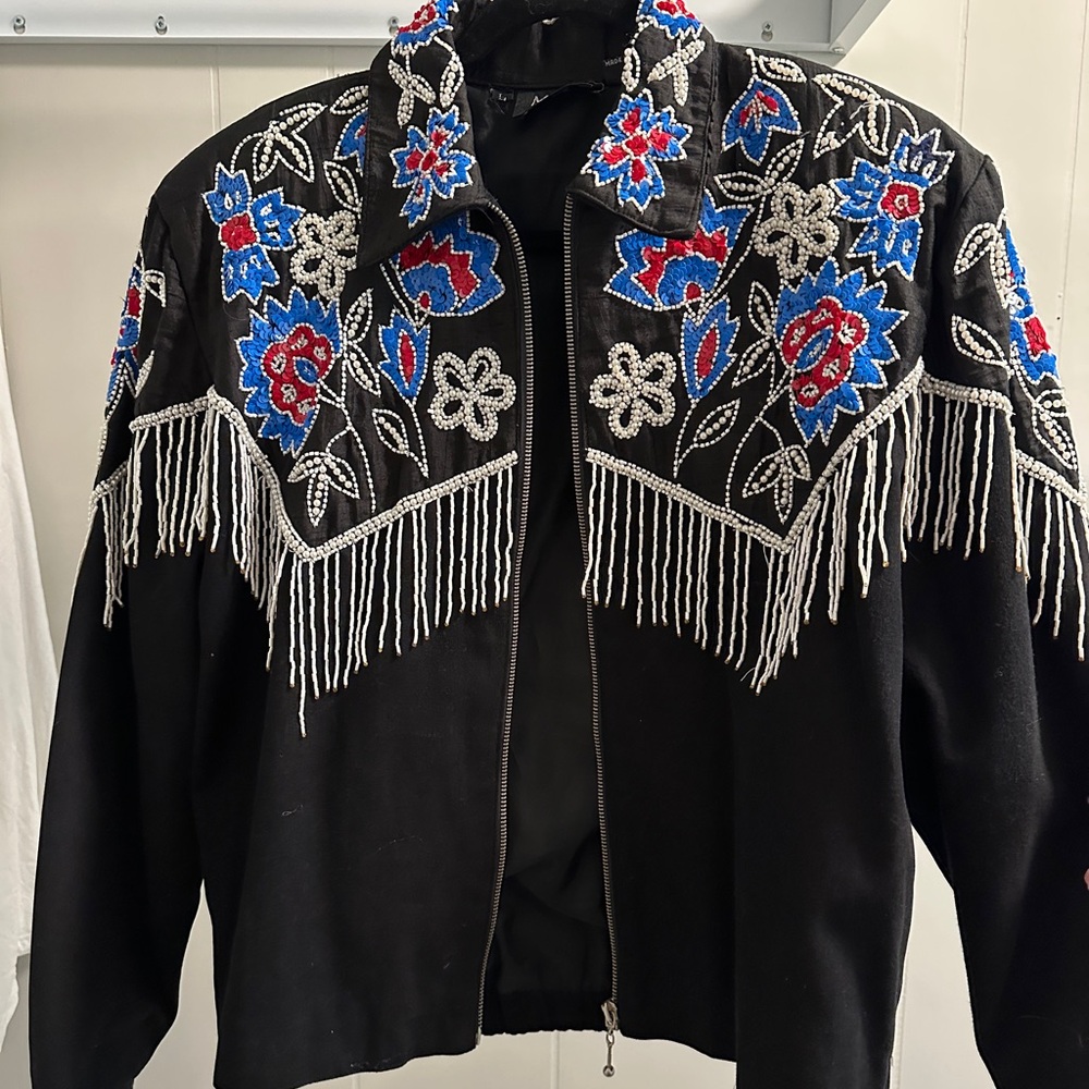 Black Embroidered Fringe Jacket
